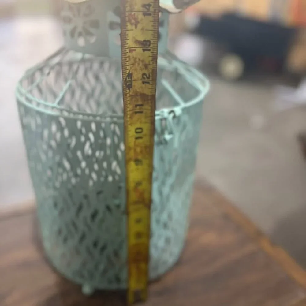 Teal colored aluminum/metal candle holder